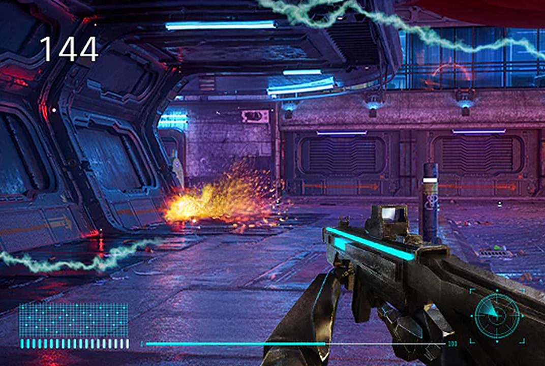 Monitor gaming LG con número de tasa de cuadros en pantalla ilustra la función FPS Counter.