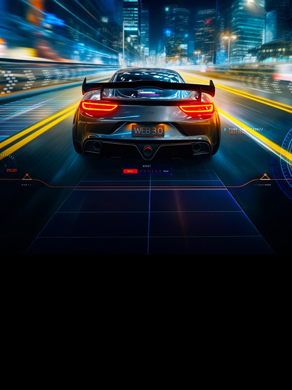 LG TV mostrando un coche de carreras con gráficos HUD ilustra el juego sin fragmentación con NVIDIA G-SYNC y AMD FreeSync Premium.