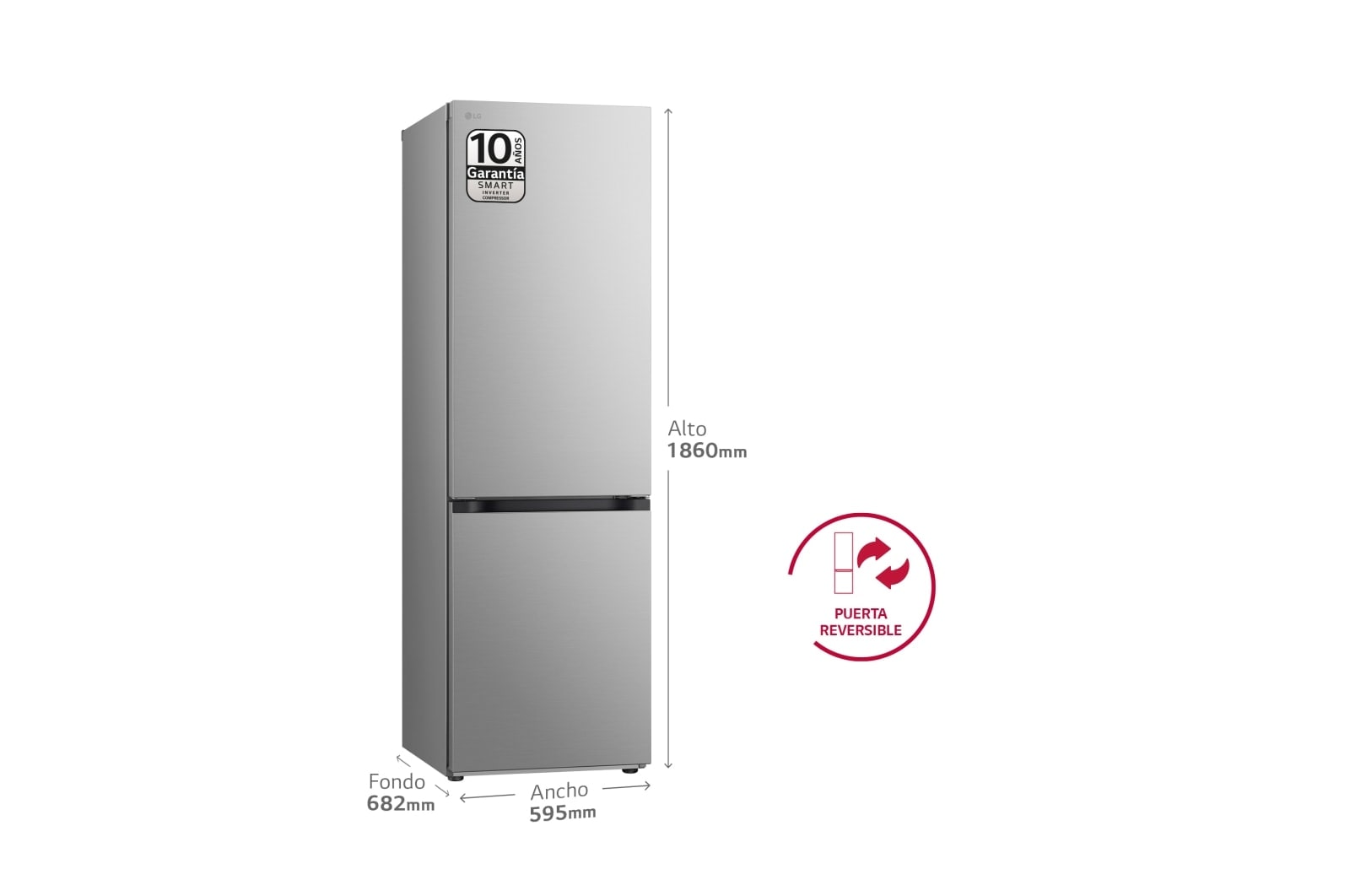 LG Outlet Frigorífico Combi Door Cooling+, 1,86m, Clasificación E, capacidad de 374l, inox antihuellas. Serie 300, GBV3100EPY.OUTLET
