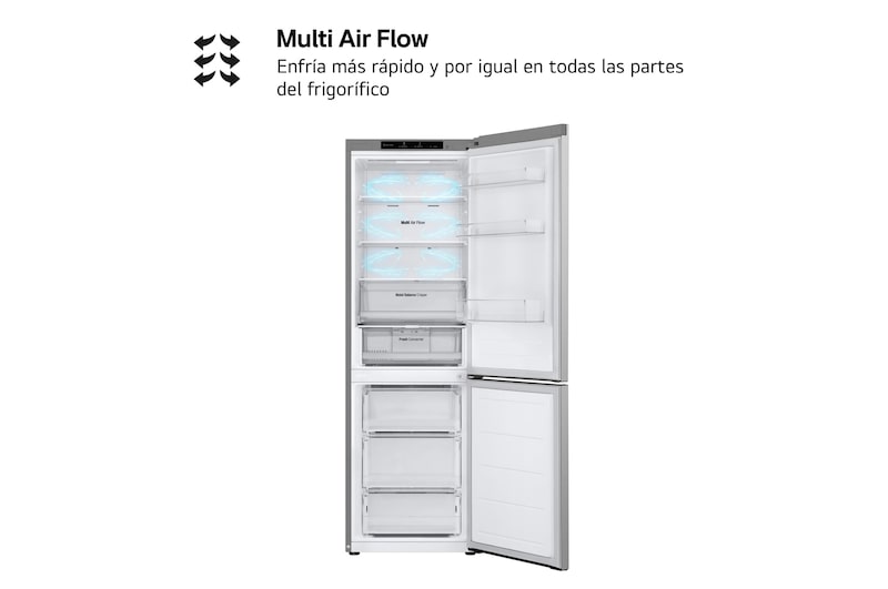 LG Outlet Frigorífico Combi Door Cooling+, 1,86m, Clasificación E, capacidad de 374l, inox antihuellas. Serie 300, GBV3100EPY.OUTLET