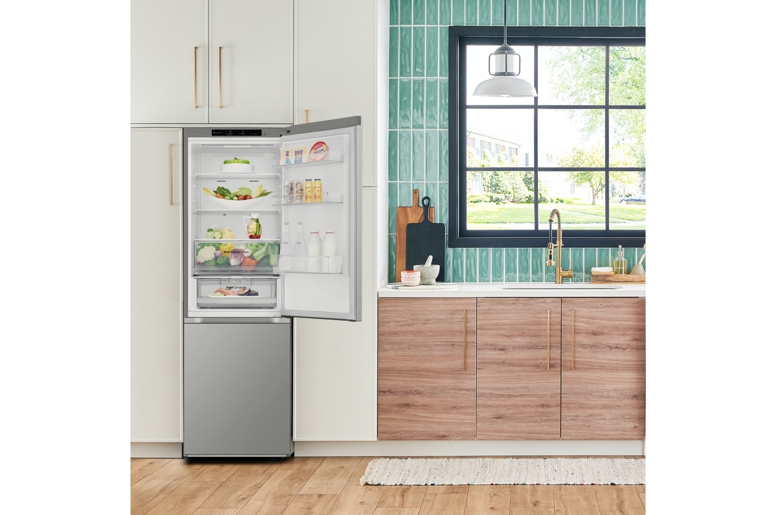 LG Outlet Frigorífico Combi Door Cooling+, 1,86m, Clasificación E, capacidad de 374l, inox antihuellas. Serie 300, GBV3100EPY.OUTLET