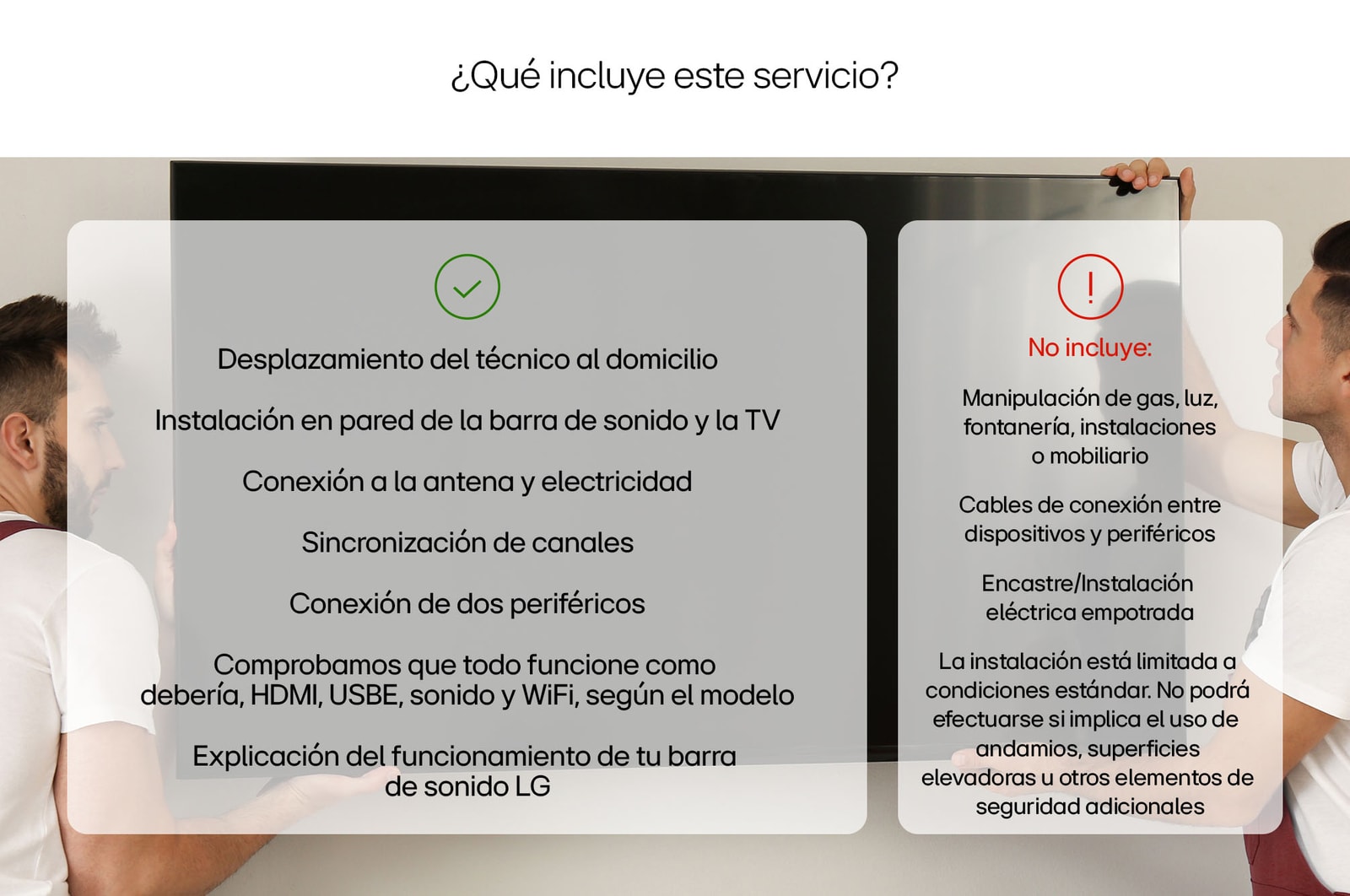 LG Instalación en pared para TV (desde 55") y barra de sonido LG, SERVICIOITVP55BS