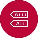 Imagen de la silueta de dos etiquetas energéticas A+++ y A++ en color blanco sobre un fondo color magenta