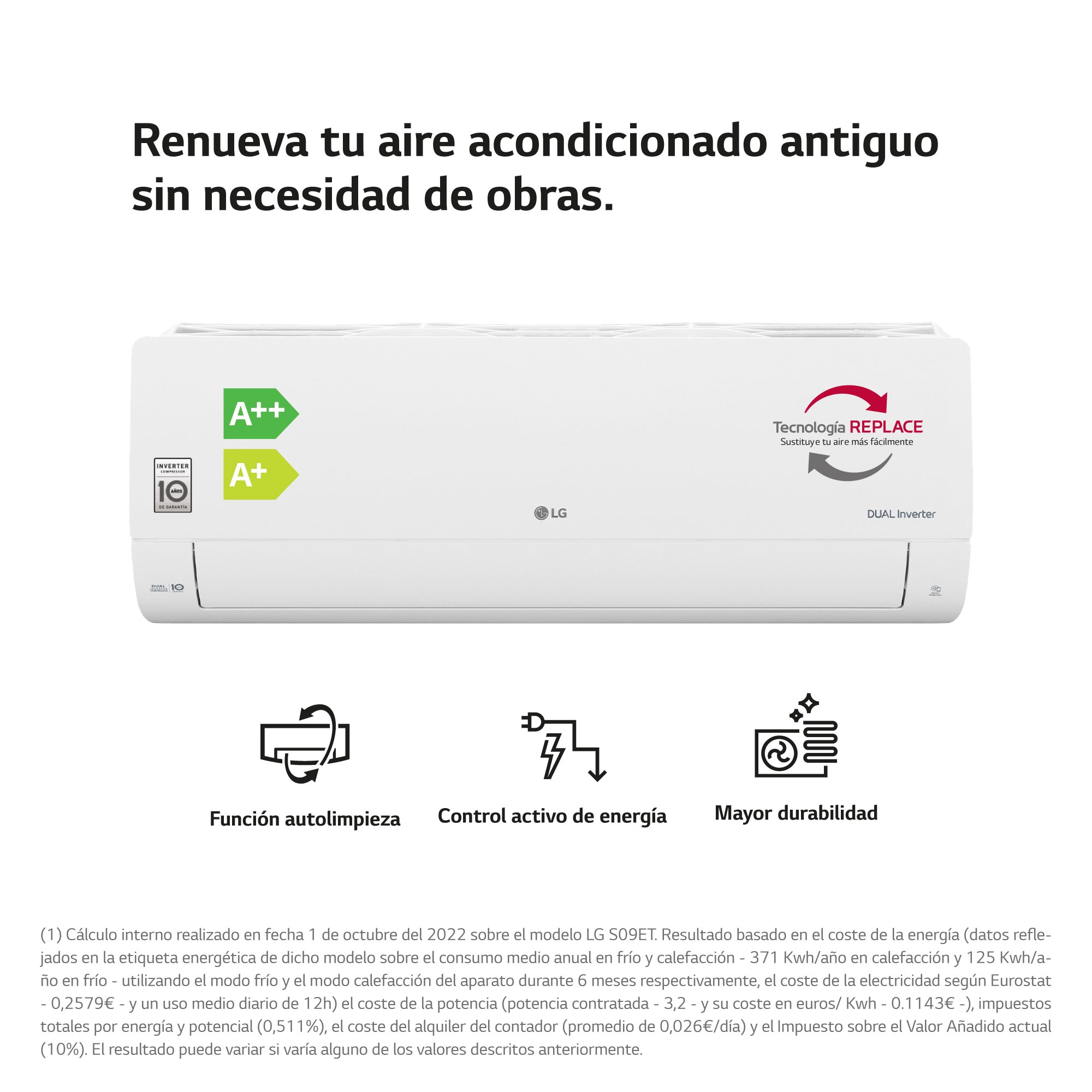 LG WIFI 12: Aire Acondicionado A++/A+, 10 años garantía, Función Ahorro de Energía, 12CONFWFI.SET