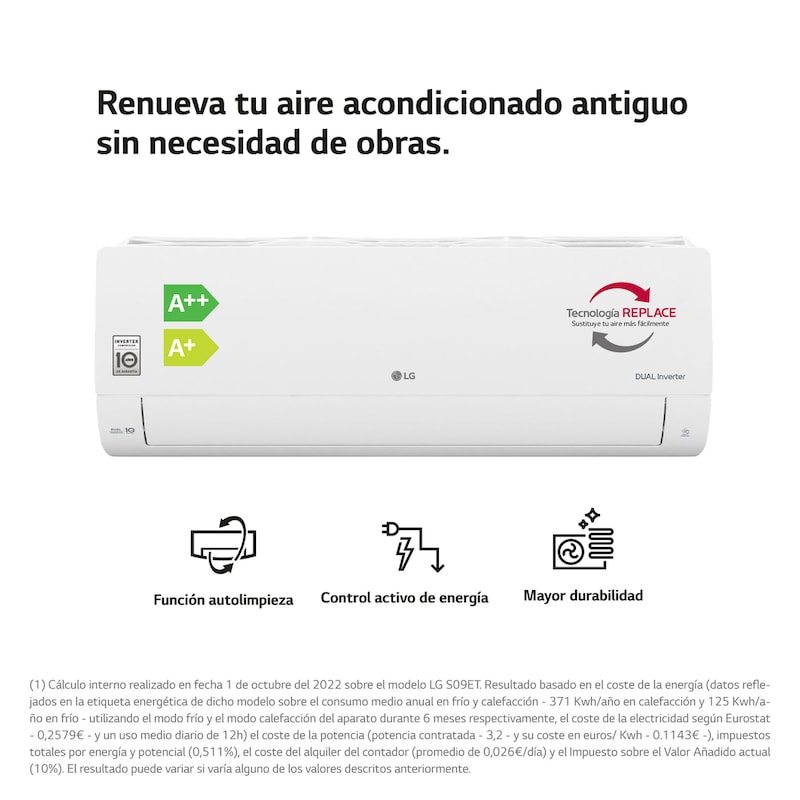 LG WIFI 12: Aire Acondicionado A++/A+, 10 años garantía, Función Ahorro de Energía, 12CONFWFI.SET
