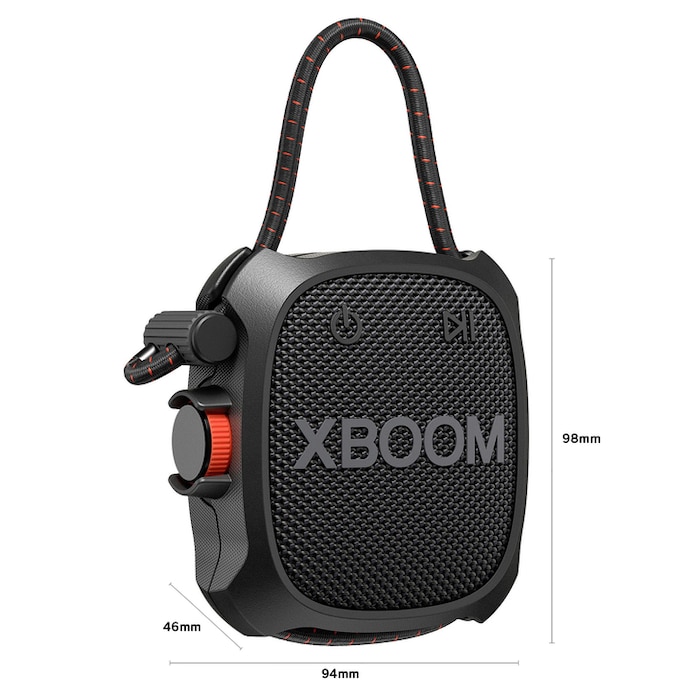 LG xboom XG2TBK - Altavoz inalámbrico, bluetooth, 5W, hasta 10h batería, resistencia militar, IP67, Negro, XG2TBK