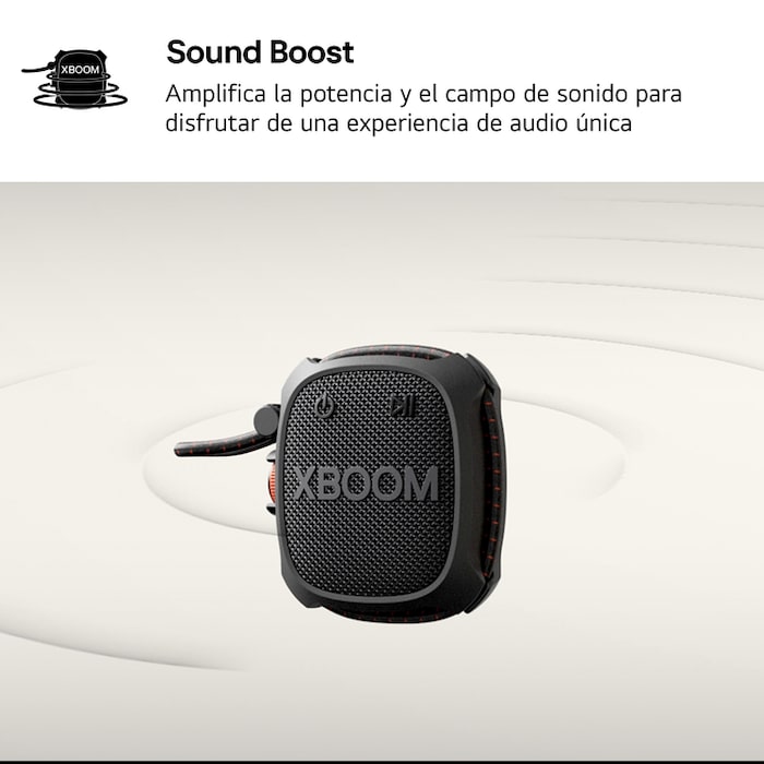 LG xboom XG2TBK - Altavoz inalámbrico, bluetooth, 5W, hasta 10h batería, resistencia militar, IP67, Negro, XG2TBK