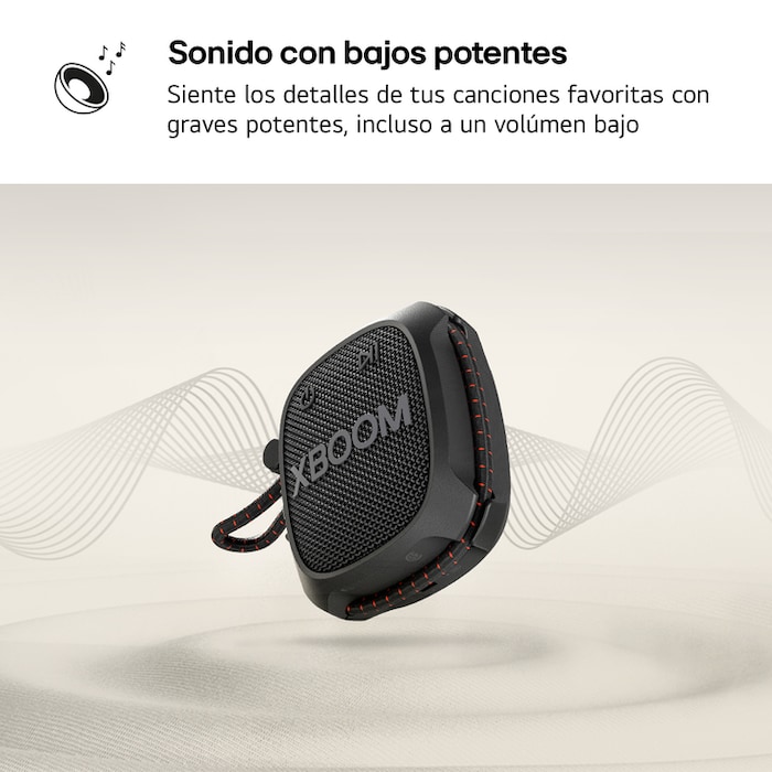 LG xboom XG2TBK - Altavoz inalámbrico, bluetooth, 5W, hasta 10h batería, resistencia militar, IP67, Negro, XG2TBK