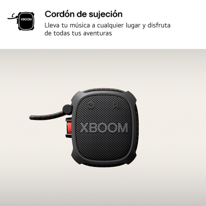 LG xboom XG2TBK - Altavoz inalámbrico, bluetooth, 5W, hasta 10h batería, resistencia militar, IP67, Negro, XG2TBK