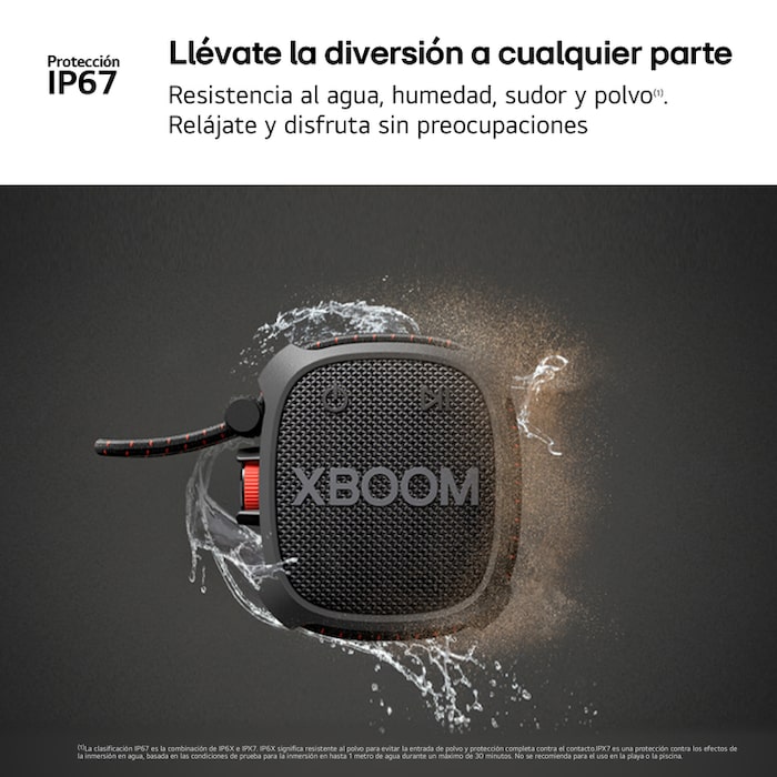 LG xboom XG2TBK - Altavoz inalámbrico, bluetooth, 5W, hasta 10h batería, resistencia militar, IP67, Negro, XG2TBK