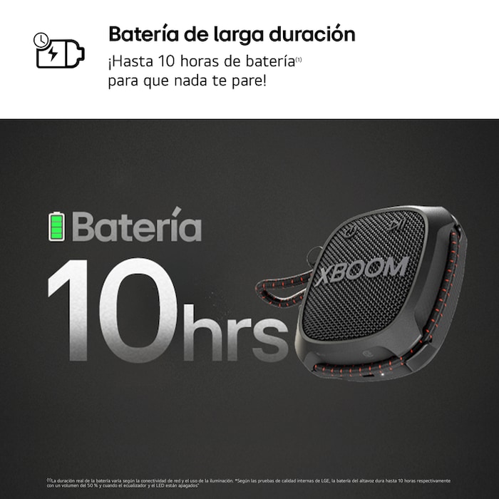 LG xboom XG2TBK - Altavoz inalámbrico, bluetooth, 5W, hasta 10h batería, resistencia militar, IP67, Negro, XG2TBK