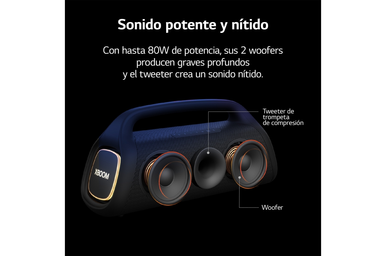 LG Altavoz Bluetooth XBOOM Go XG9QBK. Bajos potentes, resistencia al aguay polvo IP67 y hasta 24 horas de batería, XG9QBK
