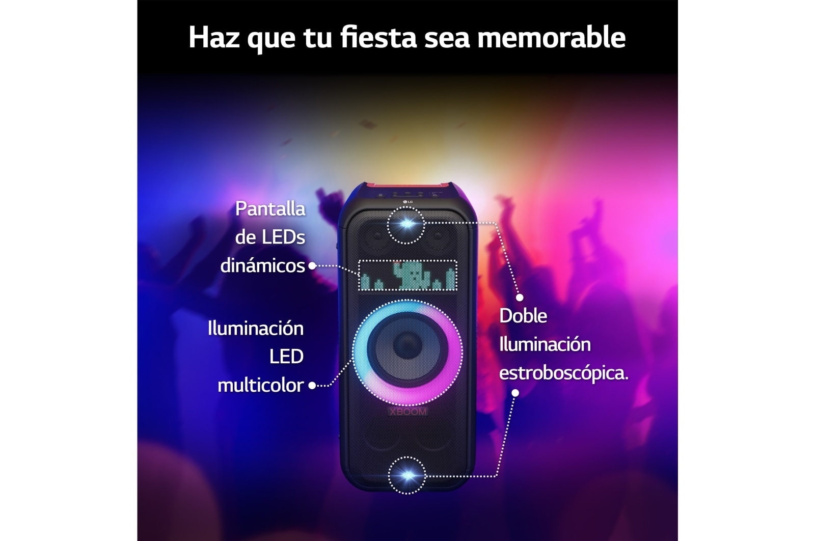 LG xboom La Bestia XL7S - Altavoz gran potencia, 250W, karaoke, luces y pantalla LED, efectos de DJ, Bluetooth, hasta 20h batería, Asa Telescópica y Ruedas, Resistencia IPX4 ,Negro, XL7S
