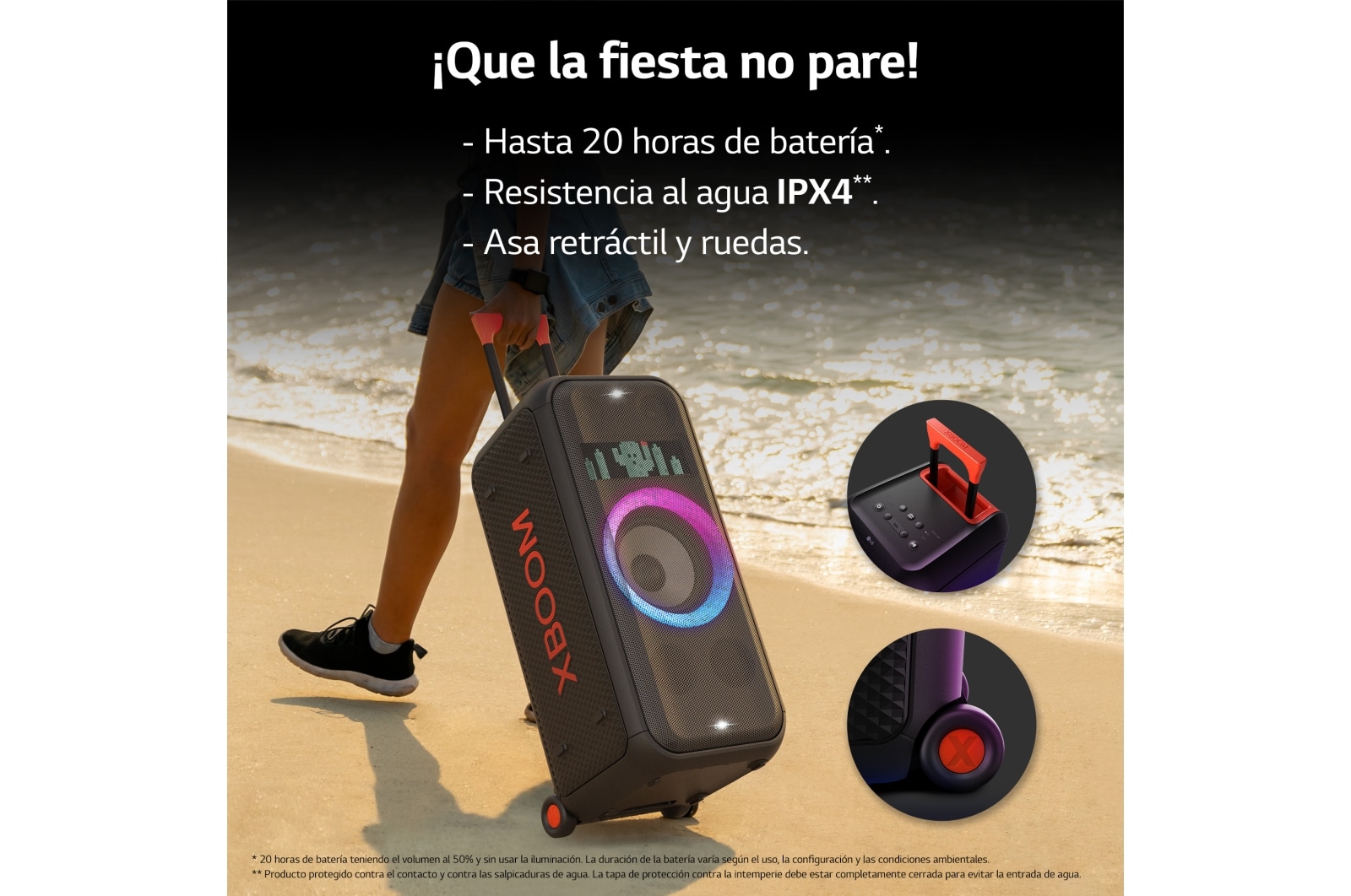 LG xboom La Bestia XL7S - Altavoz gran potencia, 250W, karaoke, luces y pantalla LED, efectos de DJ, Bluetooth, hasta 20h batería, Asa Telescópica y Ruedas, Resistencia IPX4 ,Negro, XL7S