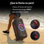 LG xboom La Bestia XL7S - Altavoz gran potencia, 250W, karaoke, luces y pantalla LED, efectos de DJ, Bluetooth, hasta 20h batería, Asa Telescópica y Ruedas, Resistencia IPX4 ,Negro, XL7S