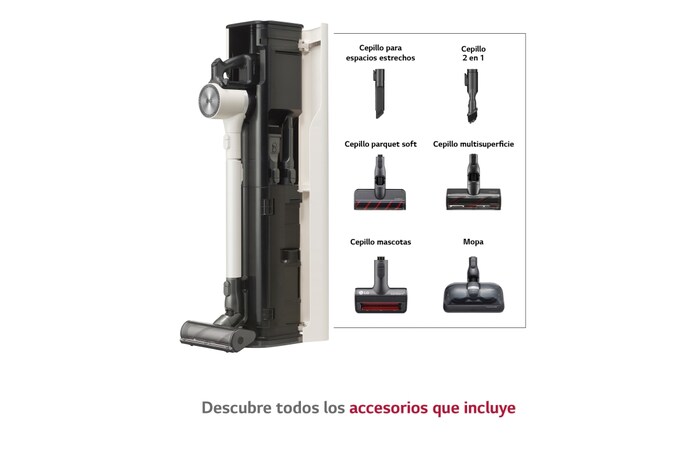 LG Aspirador escoba LG All-in-One Kompressor 210W de succión, sistema de autovaciado, doble batería y sistema de compresión de polvo, A9T-ULTRA2C