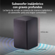 LG Barra de sonido Inteligente LG SQC2 con 300W de potencia y 2.1 canales. Sonido envolvente Dolby Digital con bajos potentes. Conectividad Bluetooth, USB y entrada óptica y App Android / iOS. Completa tu televisor con una barra de sonido con ajuste perfecto para TV de 43", SQC2