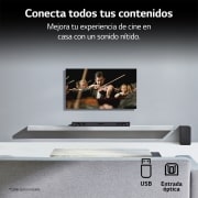 LG Barra de sonido Inteligente LG SQC2 con 300W de potencia y 2.1 canales. Sonido envolvente Dolby Digital con bajos potentes. Conectividad Bluetooth, USB y entrada óptica y App Android / iOS. Completa tu televisor con una barra de sonido con ajuste perfecto para TV de 43", SQC2