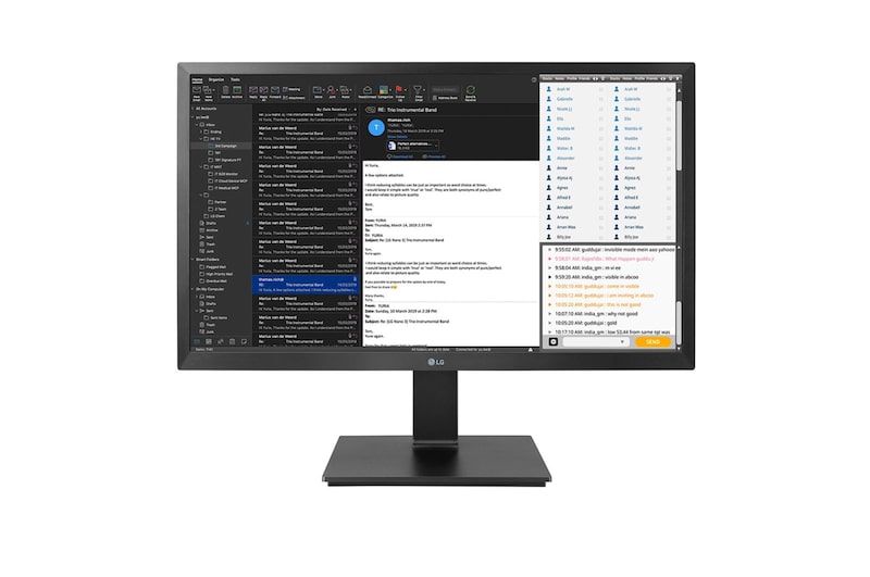 Vista frontal de LG 22BL450Y-B Monitor Corporativo (Panel IPS: 1920 x 1080px, ratio 16:9, 250 cd/m², 1000:1, 75Hz, 5ms) ; entr: HDMI x1, DP x1, USB x3 ; Regulable en altura e inclinación, pivotable y giratorio, 22BL450Y-B