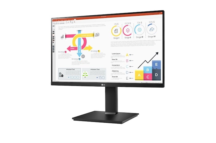 LG Monitor LG IPS (Panel IPS:2560x1440px, 16:9, HDR10, sRGB 99%); Daisy Chain; entradas: USB Type-C™ x1; DisplayPort x1; AMD FreeSync™;  Diseño Ergonómico; Ajustable en altura e inclinación y pivote, 24QP750