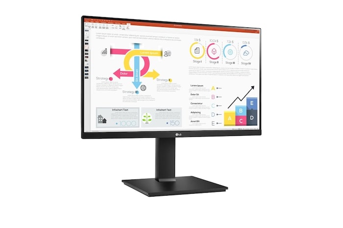 LG Monitor LG IPS (Panel IPS:2560x1440px, 16:9, HDR10, sRGB 99%); Daisy Chain; entradas: USB Type-C™ x1; DisplayPort x1; AMD FreeSync™;  Diseño Ergonómico; Ajustable en altura e inclinación y pivote, 24QP750