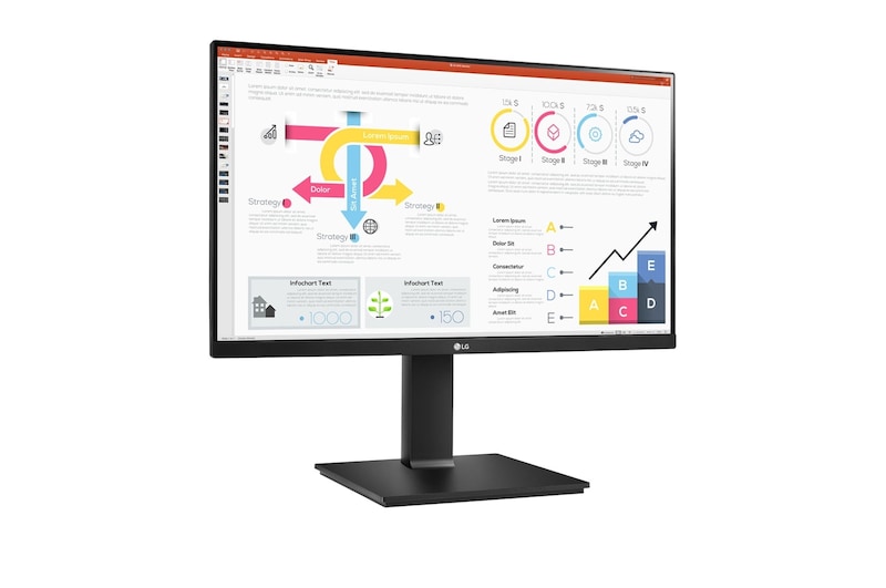 LG Monitor LG IPS (Panel IPS:2560x1440px, 16:9, HDR10, sRGB 99%); Daisy Chain; entradas: USB Type-C™ x1; DisplayPort x1; AMD FreeSync™;  Diseño Ergonómico; Ajustable en altura e inclinación y pivote, 24QP750