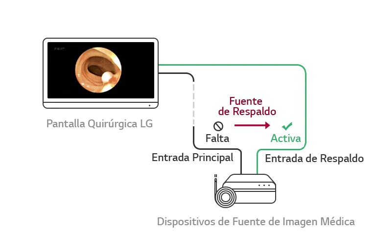 Fuente de respaldo: Cuando falla la fuente de imagen principal, la pantalla cambiará automáticamente a una fuente de respaldo, y restaurará la fuente principal una vez que vuelva la señal.