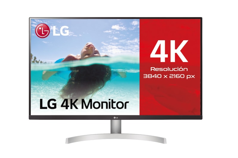 Vista frontal de LG 32UN500-W - Monitor UHD polivalente (Panel VA: 3840 x 2160p, 16:9, 350cd/m², 3000:1, DCI-P3 >90%, 60Hz, 4ms); diag. 80cm; entradas: HDMI x2, DP x1; altavoces 5W ; marcos ultrafinos 32UN500-W