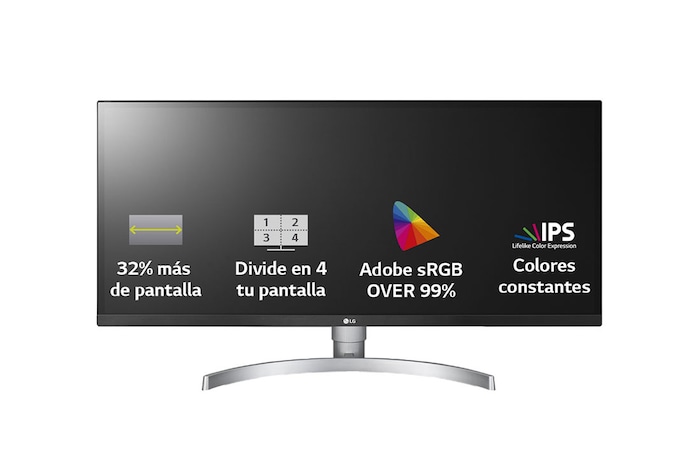 LG 34WK650-W - Monitor Ultrapanoramico 21:9 LG UltraWide (Panel IPS:2560x1080, 300cd/m², 1000:1, sRGB >99%); diag. 86,6cm; entr.: HDMIx2, DPx1; Ajust. en altura e inclinación., 34WK650-W