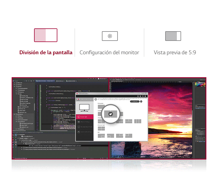 Control OnScreen - División de la pantalla | Configuración del monitor ㅣ Vista previa de 5:9