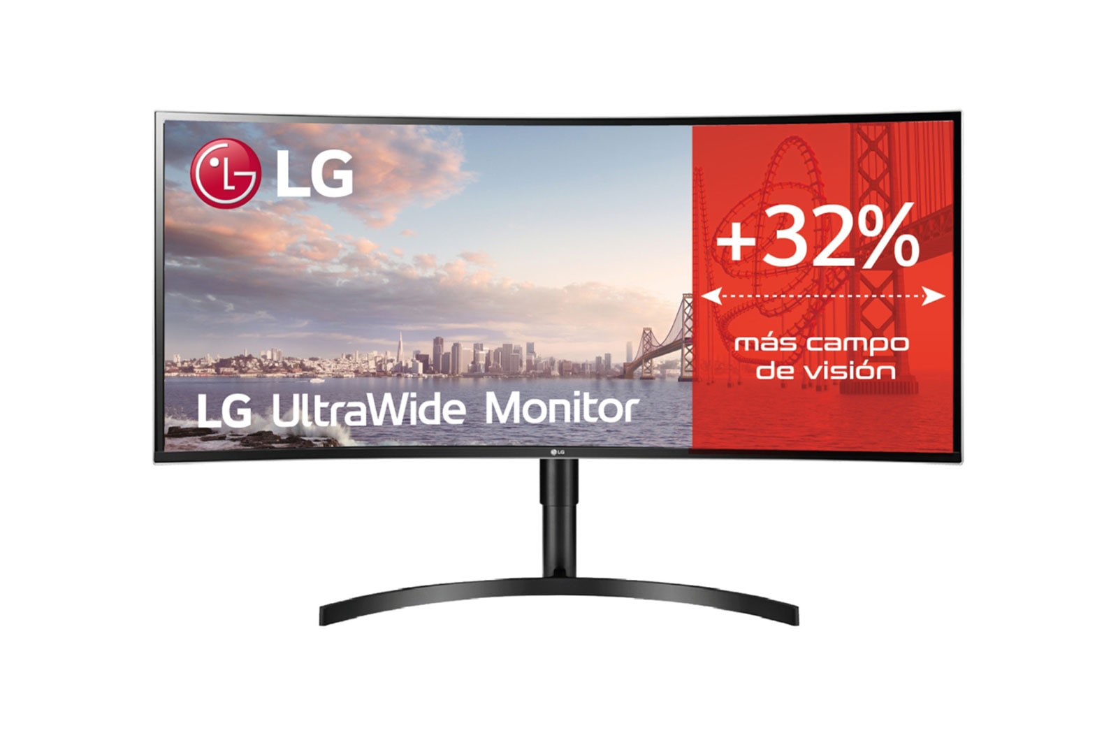 Vista frontal de LG 38WN75C - Monitor Ultrapanoramico 21:9 LG UltraWide (Panel IPS: 3840x1600, 300cd/m², 1000:1, sRGB&gt;99%, curvo); diag. 95,3cm; entr.: HDMIx2, DPx1, Thunderbolt™ 3; Ajust. en altura e inclinación. 38WN75C-B