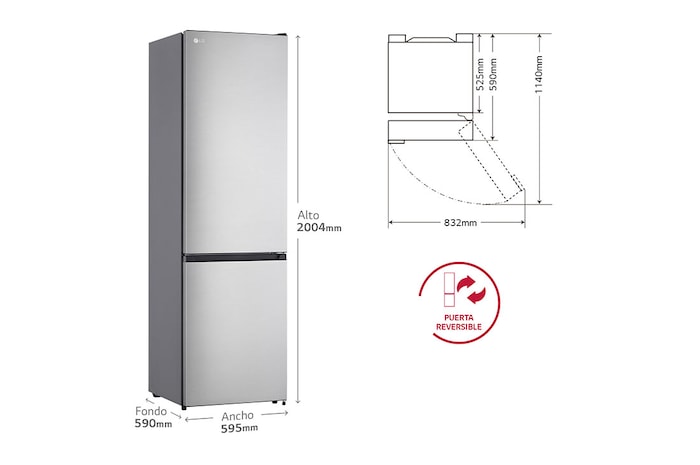 LG Frigorífico Combi  2m, Clasificación D, capacidad de 358l, inox antihuellas. Serie 200, GBM22HSADH