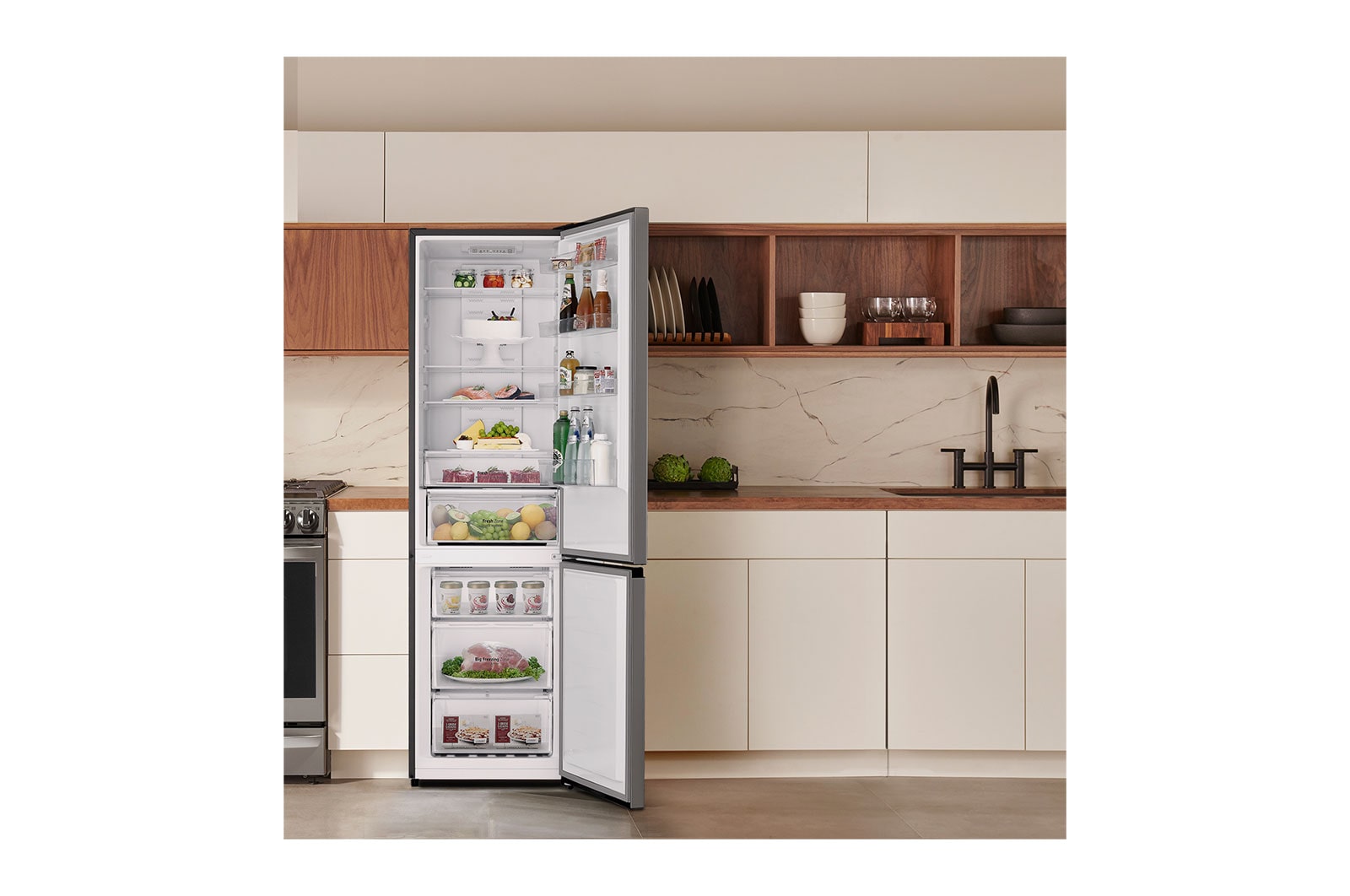 LG Frigorífico Combi  2m, Clasificación D, capacidad de 358l, inox antihuellas. Serie 200, GBM22HSADH