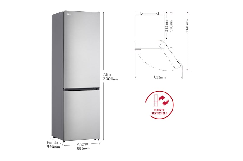 LG Frigorífico Combi  2m, Clasificación D, capacidad de 358l, inox antihuellas. Serie 200, GBM22HSADH