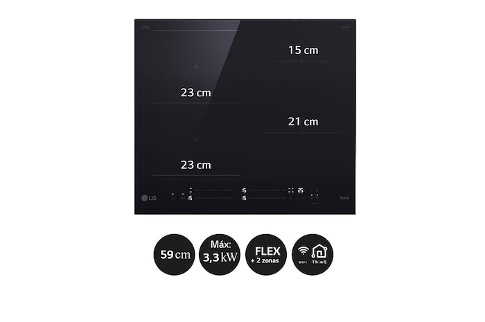 LG Placa de indución 59cm Flex + 2 Zonas, CBIZ2435B