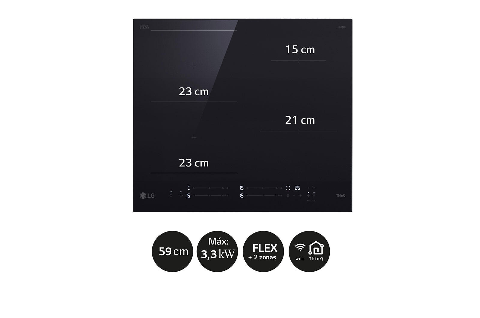 LG Placa de indución 59cm Flex +  2 Zonas, CBIZ2435B