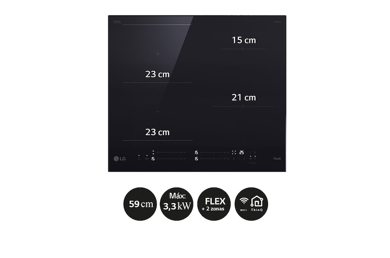 LG Placa de indución 59cm Flex + 2 Zonas, CBIZ2435B