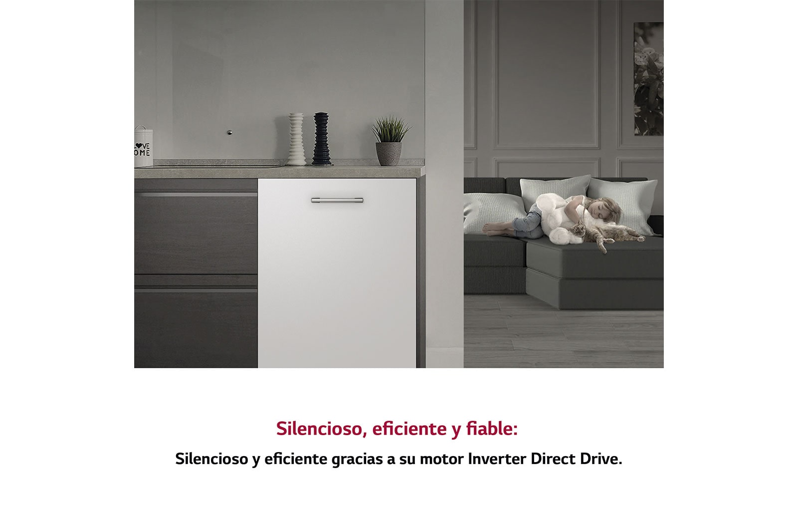 LG Lavavajillas Integrable, LG QuadWash™ Steam, B con lavado a vapor y tercera bandeja , DB365TXS