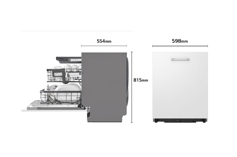 LG Lavavajillas Integrable, LG QuadWash™ Steam, B con lavado a vapor y tercera bandeja , DB365TXS