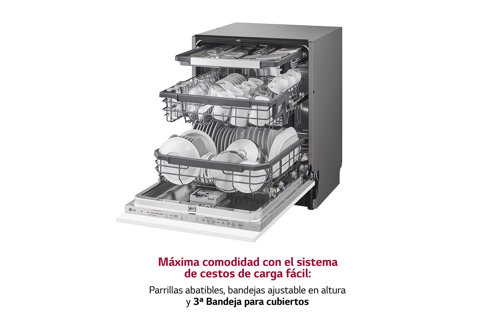 LG Lavavajillas Integrable, LG QuadWash™ Steam, B con lavado a vapor y tercera bandeja , DB365TXS