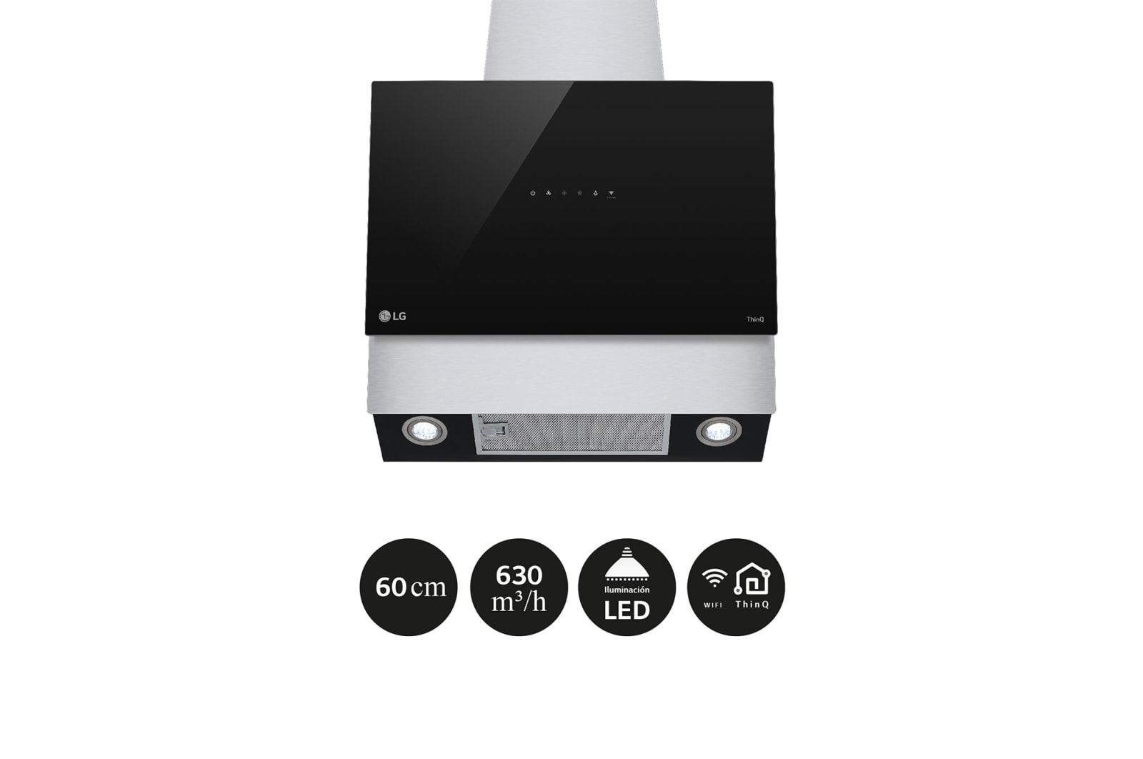 LG Campana extractora inclinada Cristal  60 cm - 630 ㎥/h Clase C, HCEZ2428B