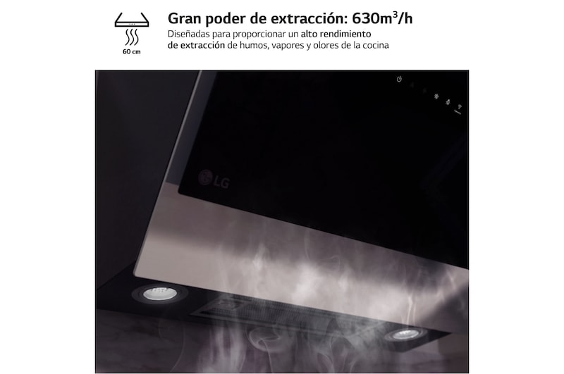 LG Campana extractora inclinada Cristal  60 cm - 630 ㎥/h Clase C, HCEZ2428B