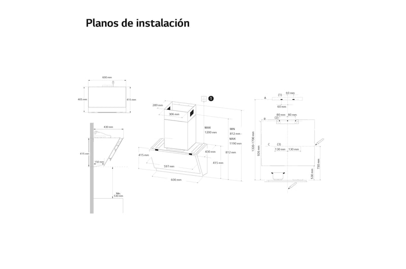 LG Campana extractora inclinada Cristal  60 cm - 630 ㎥/h Clase C, HCEZ2428B