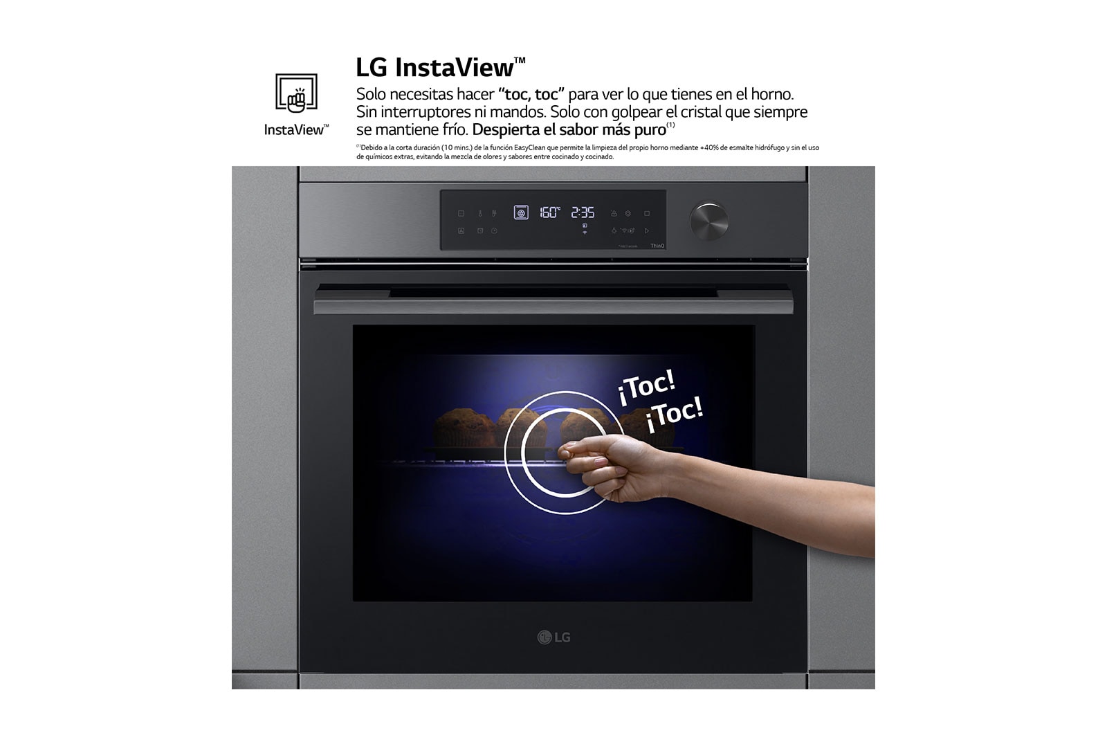 LG Outlet Horno Pirolítico Instaview 76L A+ con sistema de limpieza Blue EasyClean, guías, acero negro mate, WS7D7632WB.OUTLET