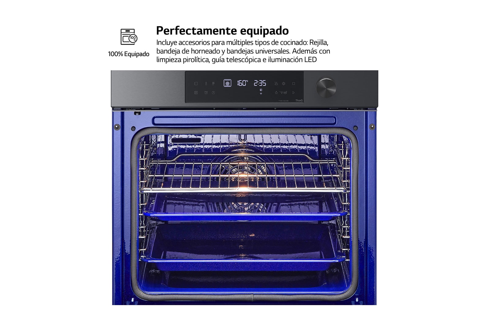 LG Outlet Horno Pirolítico Instaview 76L A+ con sistema de limpieza Blue EasyClean, guías, acero negro mate, WS7D7632WB.OUTLET