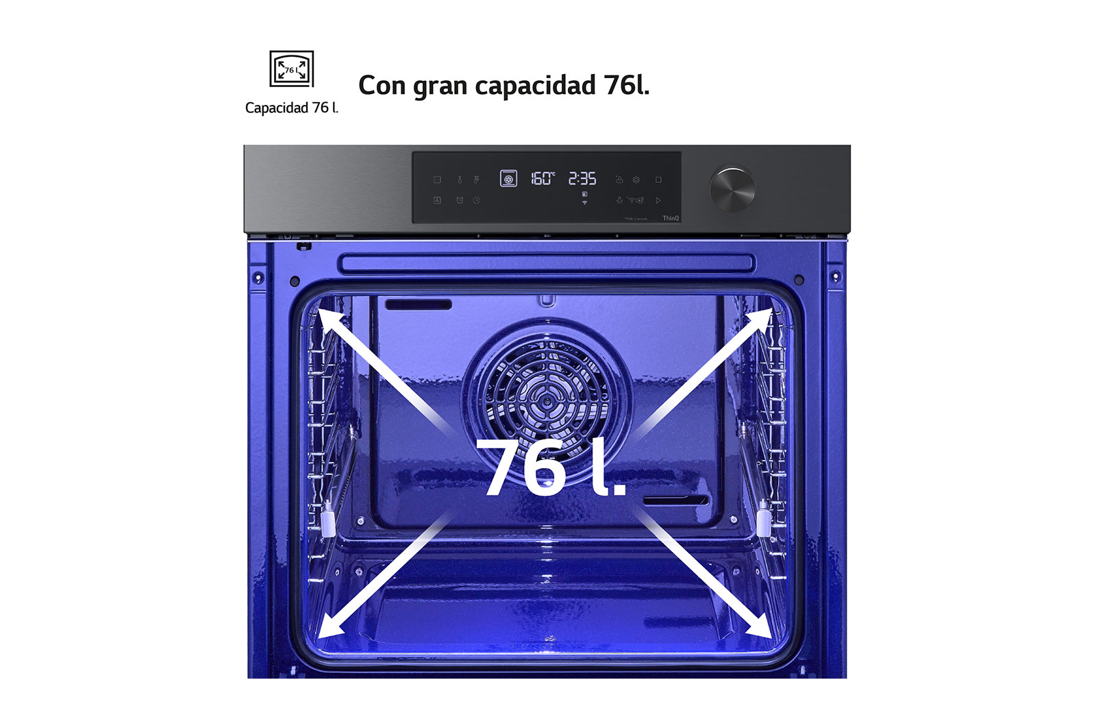 LG Outlet Horno Pirolítico Instaview 76L A+ con sistema de limpieza Blue EasyClean, guías, acero negro mate, WS7D7632WB.OUTLET