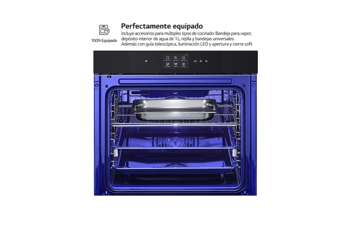 LG Horno Instaview Vapor 100% 76L A++ con sistema de limpieza Blue EasyClean, cristal negro mate, WSED7666M