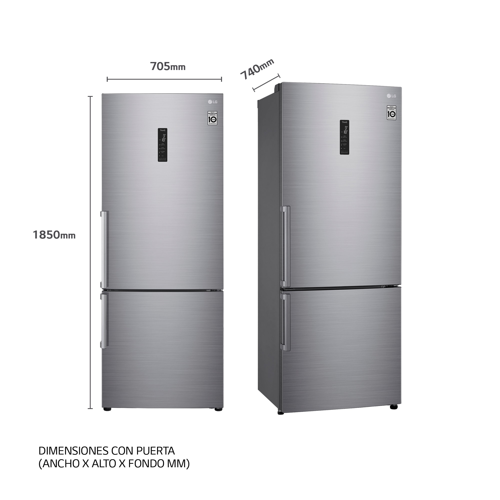 LG Frigorífico Combi 1,85m, Clasificación E, capacidad de 500l, Inox antihuellas, serie 70cm, GBB567PZCMB