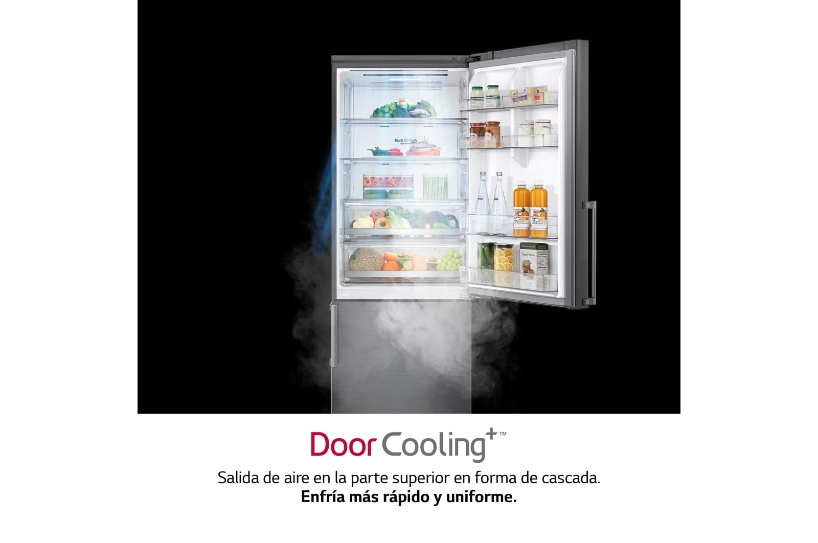 LG Frigorífico Combi 1,85m, Clasificación E, capacidad de 500l, Inox antihuellas, serie 70cm, GBB567PZCMB