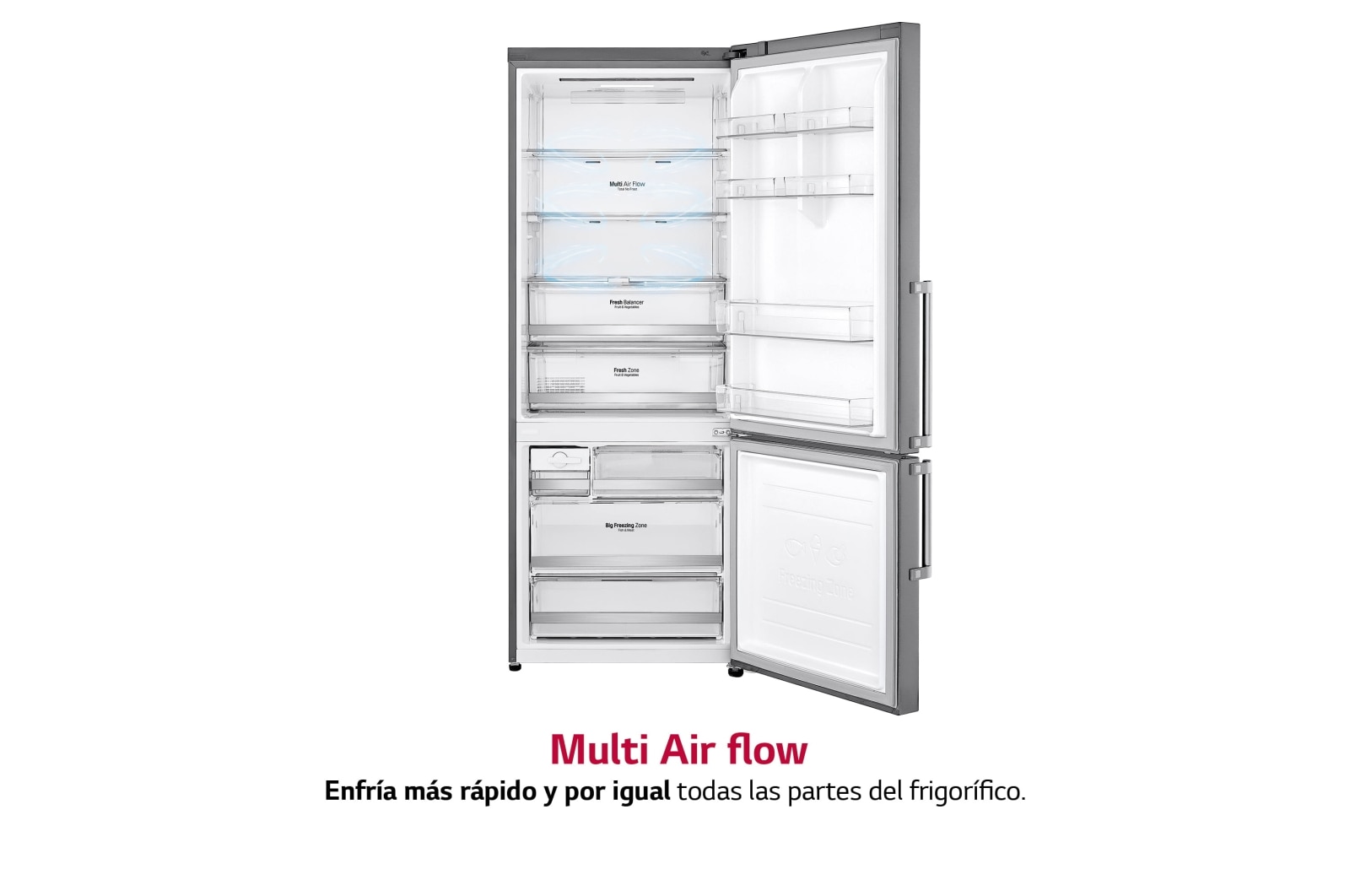 LG Frigorífico Combi 1,85m, Clasificación E, capacidad de 500l, Inox antihuellas, serie 70cm, GBB567PZCMB